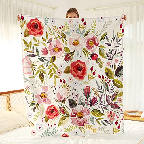 Tupmnbry Wildflowers Floral Throw Blanket Botanical Floral Printed Blanket Super Soft Flannel Throw Blanket Lightweight Fluffy Plush Fuzzy Bed Blanket for Bedding Sofa and Travel 60"X80"