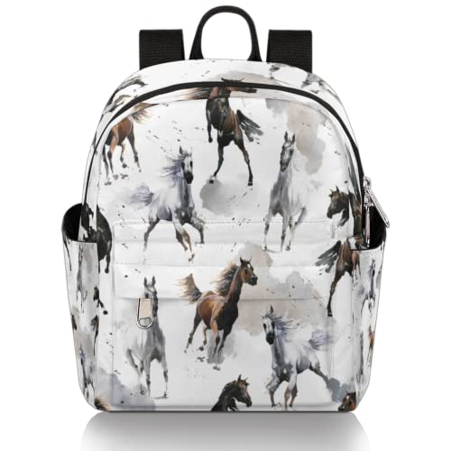 TropicalLife Horses White And Dark Brown Small Backpack for Women Girls, Mini Backpack Travel Casual Backpack Purse Satchel Daypack