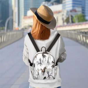 TropicalLife Horses White And Dark Brown Small Backpack for Women Girls, Mini Backpack Travel Casual Backpack Purse Satchel Daypack