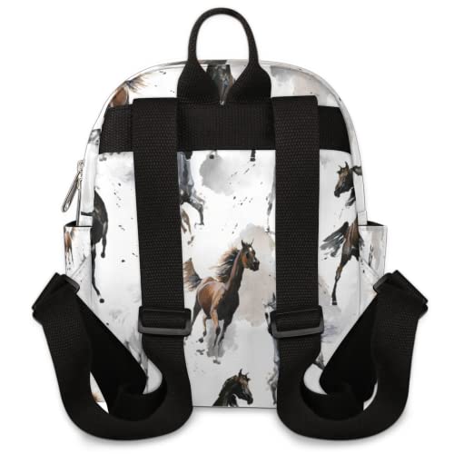 TropicalLife Horses White And Dark Brown Small Backpack for Women Girls, Mini Backpack Travel Casual Backpack Purse Satchel Daypack