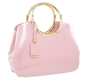 women’s handbags top-handle bags patent leather evening purse shoulder bags purse for wedding, shopping, dating work (pink)