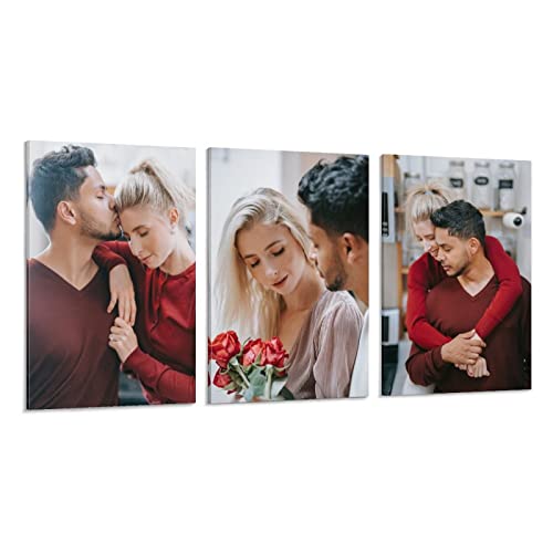 3 Panel Hanging Wall Art Set, Custom Canvas Prints with Your Photos, Personalized Art, Print Pictures Photos on Canvas, Gifts for Family, Wedding, Friends, Home Decoration, 3PCS 8inch W x12inch H