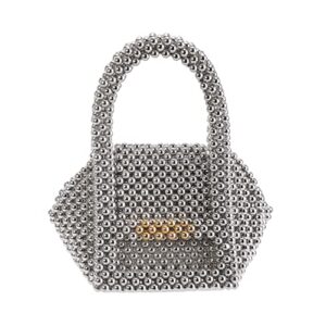 yushiny small acrylic beaded handbag gold stick closure cube clutch for wedding evening party (silver)