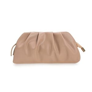 charming tailor chic soft vegan leather clutch bag dressy pleated pu evening purse for women (taupe)