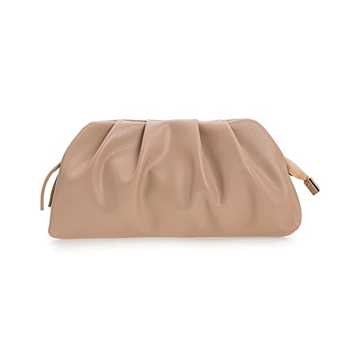 CHARMING TAILOR Chic Soft Vegan Leather Clutch Bag Dressy Pleated PU Evening Purse for Women (Taupe)