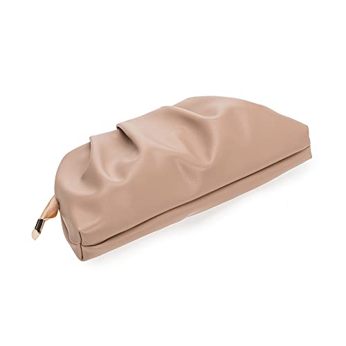 CHARMING TAILOR Chic Soft Vegan Leather Clutch Bag Dressy Pleated PU Evening Purse for Women (Taupe)