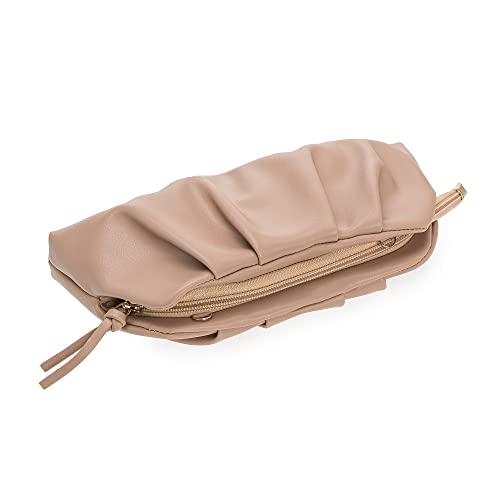 CHARMING TAILOR Chic Soft Vegan Leather Clutch Bag Dressy Pleated PU Evening Purse for Women (Taupe)