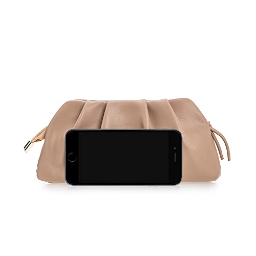 CHARMING TAILOR Chic Soft Vegan Leather Clutch Bag Dressy Pleated PU Evening Purse for Women (Taupe)