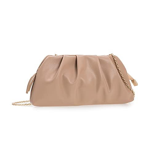 CHARMING TAILOR Chic Soft Vegan Leather Clutch Bag Dressy Pleated PU Evening Purse for Women (Taupe)