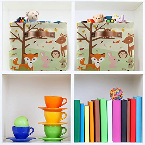 Large Storage Basket Forest Fox with Owls Foldable Storage Box Organizer Bins with Handles for Bedroom Home Office