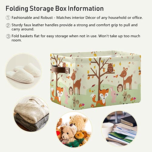 Large Storage Basket Forest Fox with Owls Foldable Storage Box Organizer Bins with Handles for Bedroom Home Office