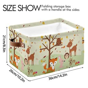 Large Storage Basket Forest Fox with Owls Foldable Storage Box Organizer Bins with Handles for Bedroom Home Office