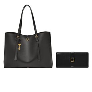 fossil women’s kier vegan cactus leather tote bag purse handbag, black (model: zb1615001) kier tab clutch, black