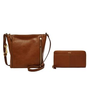 fossil women’s tara leather crossbody purse handbag, brown + fossil women’s tara leather zip around clutch wallet, brandy