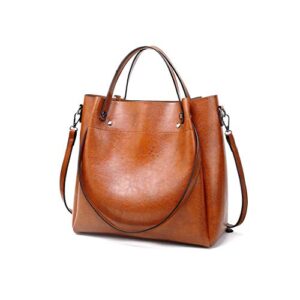 wpyyi big capacity fashion women handbags soft leather lady tote purse work shoulder bag (color : brown)