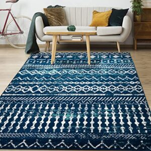 antep rugs bohemian 5×7 geometric indoor area rug phoenix, 5’3″ x 7′, navy blue
