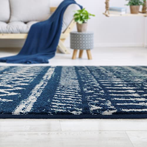 Antep Rugs Bohemian 5x7 Geometric Indoor Area Rug Phoenix, 5'3" x 7', Navy Blue