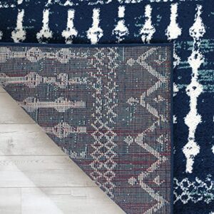 Antep Rugs Bohemian 5x7 Geometric Indoor Area Rug Phoenix, 5'3" x 7', Navy Blue