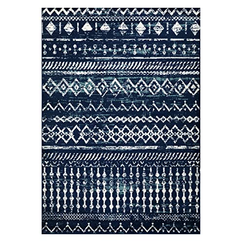 Antep Rugs Bohemian 5x7 Geometric Indoor Area Rug Phoenix, 5'3" x 7', Navy Blue