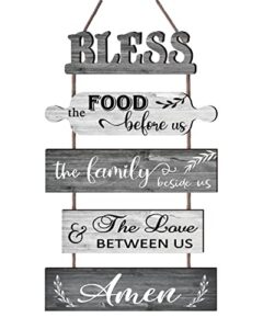 buecasa bless the food before us farmhouse kitchen wall decor – dining room decorations collage wall art in white grey color – wooden rustic 5pcs roped sign 13×24 inches vertical