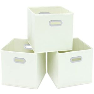 storeone fabric storage bins cubes baskets containers-(11x11x11″) with dual handles cube storage organizer bins for shelf closet, bedroom organizers, foldable set of 3 (creamy- white )