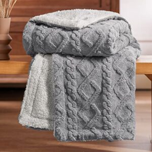 bedsure sherpa throw blanket for couch sofa – fuzzy soft cozy blanket for bed, fleece thick warm blanket for winter, grey, 50×60 inches