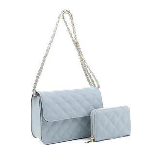 vegan leather boxy minimalistic flap satchel shoulder bag crossbody purse handbag set (minimal flap style – blue)