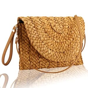 buric straw clutch purses for women woven straw crossbody bags women’s crossbody handbags retro shoulder bag trendy summer beach bags with magnetic buckle closure (brown)