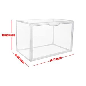 Clear Stackable Plastic Storage Bins with Magnetic Attraction Lid, Dustproof Book & Cosmetic Display Cases, Large Figures Collectibles Showcase, Shoe Box, Protection Organizer for Purse, Handbag, Hat