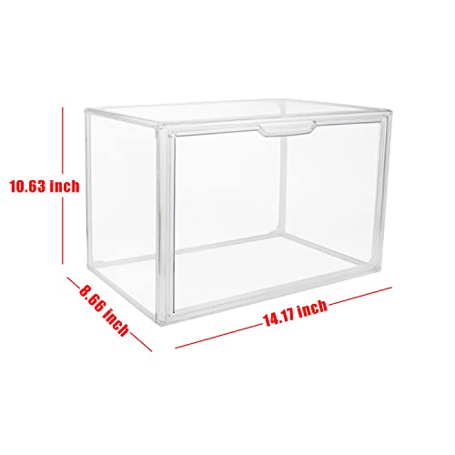 Clear Stackable Plastic Storage Bins with Magnetic Attraction Lid, Dustproof Book & Cosmetic Display Cases, Large Figures Collectibles Showcase, Shoe Box, Protection Organizer for Purse, Handbag, Hat