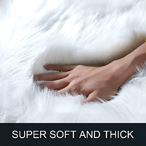 White Fur Rug, Soft Fluffy Area Rug, Modern Faux Fur Rug, Fluffy Rug for Bedroom, White Rugs for Living Room, Carpet for Rooms, Rugs for Bedroom Aesthetic, Washable Floor Mat for Dresser Shoe Rack