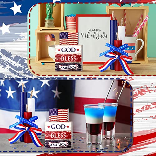 5 Pieces July 4th Patriotic Tiered Tray Decor Independence Day Wood Signs Tiered Tray Decor 4th of July Patriotic Mini Wood Book Stack Farmhouse Rustic God Bless America Decorations