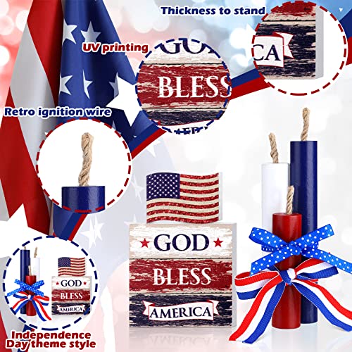 5 Pieces July 4th Patriotic Tiered Tray Decor Independence Day Wood Signs Tiered Tray Decor 4th of July Patriotic Mini Wood Book Stack Farmhouse Rustic God Bless America Decorations