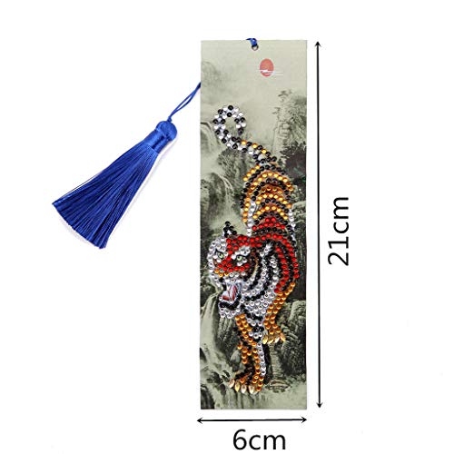 Tiger Bookmark Diamond Painting Set - pigpigboss 2 Pack Bookmark Diamond Dots Art Animal Tiger Leather Tassel Bookmark Diamond Painting by Numbers for Adult Kids (21 x 6 cm)