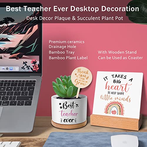 Teacher Appreciation Gifts - Best Teacher Gifts for Women - Thank You Gifts for Teachers - Best Teacher Ever Succulent Pot Bookmark Bath Set