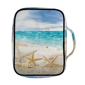 CLOHOMIN Beach Starfish Shell Bible Case with Handles & Zippered Coastal Sea Ocean Tropical Sandy Seaside Bible Covers for Women Men Washable Church Tote Bags Waterproof Polyester