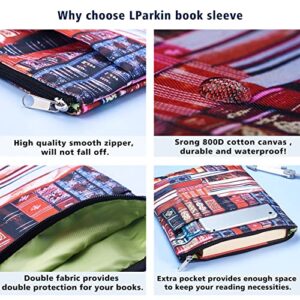 LParkin Classic Bookcase Book Sleeve Cover, Book Protector with Zipper for Paperbacks, Medium 11 X 8.5 Inch,Book Pouch Book Lovers Gift