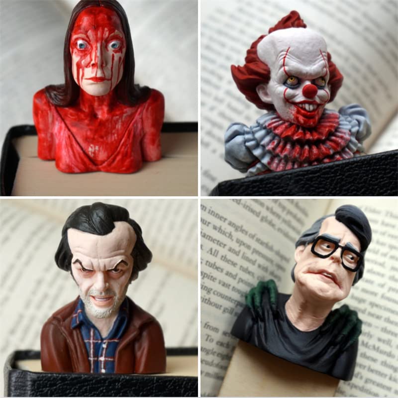 AMbAYZ Horror Bookmarks with Classic Movie Figures Statue,Resin Personality Creepy Bookmarks,Horror Movies Novel Gift Office