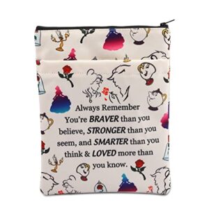 beauty cartoon inspired book sleeve beauty story book cover fairytale gift rose princess beast gift always remember you’re braver stronger smarter zipper pouch for movie fans (beautyrosealways)