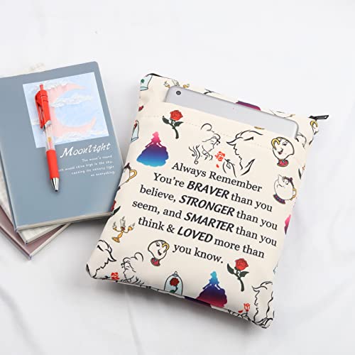 Beauty Cartoon Inspired Book Sleeve Beauty Story Book Cover Fairytale Gift Rose Princess Beast Gift Always Remember You’re Braver Stronger Smarter Zipper Pouch for Movie Fans (BeautyRoseAlways)