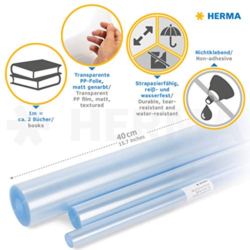 HERMA Non Adhesive Mat Book Cover Plastic Film Roll, Clear, 10 m x 40 cm