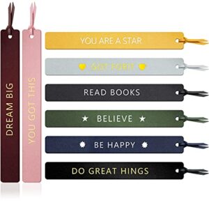 8 pcs inspirational leather bookmarks for men handmade leather page markers funny quotes book marks for book reading bookworm book lovers readers writers accessories