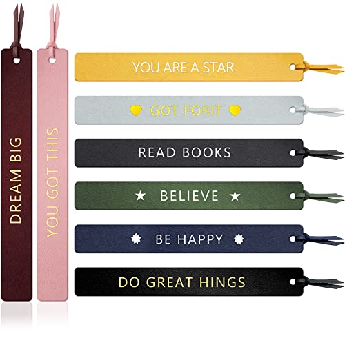 8 Pcs Inspirational Leather Bookmarks for Men Handmade Leather Page Markers Funny Quotes Book Marks for Book Reading Bookworm Book Lovers Readers Writers Accessories