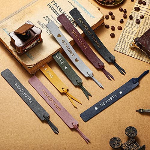 8 Pcs Inspirational Leather Bookmarks for Men Handmade Leather Page Markers Funny Quotes Book Marks for Book Reading Bookworm Book Lovers Readers Writers Accessories