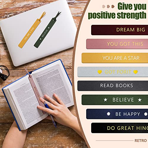 8 Pcs Inspirational Leather Bookmarks for Men Handmade Leather Page Markers Funny Quotes Book Marks for Book Reading Bookworm Book Lovers Readers Writers Accessories