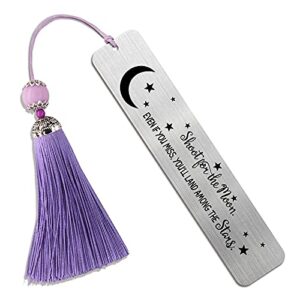 dyjybmy shoot for the moon even if you miss you抣l land among the stars,metal bookmark, engraved bookmark, teacher gift, book club gifts, inspirational gift for women friends sisters