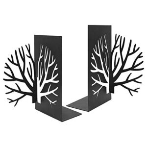 3d paper-cut black tree bookends metal heavy duty book end for kids teachers students adults study gift school library desk office home decoration organize books
