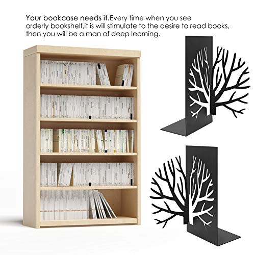 3D Paper-Cut Black Tree Bookends Metal Heavy Duty Book End for Kids Teachers Students Adults Study Gift School Library Desk Office Home Decoration Organize Books