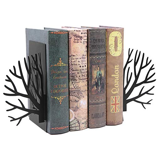3D Paper-Cut Black Tree Bookends Metal Heavy Duty Book End for Kids Teachers Students Adults Study Gift School Library Desk Office Home Decoration Organize Books