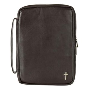 dicksons natural brown genuine leather zippered bible cover with silver-tone cross accent and carrying handle, large